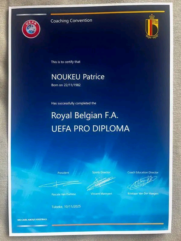 Patrice Noukeu décroche le diplôme UEFA Pro.
