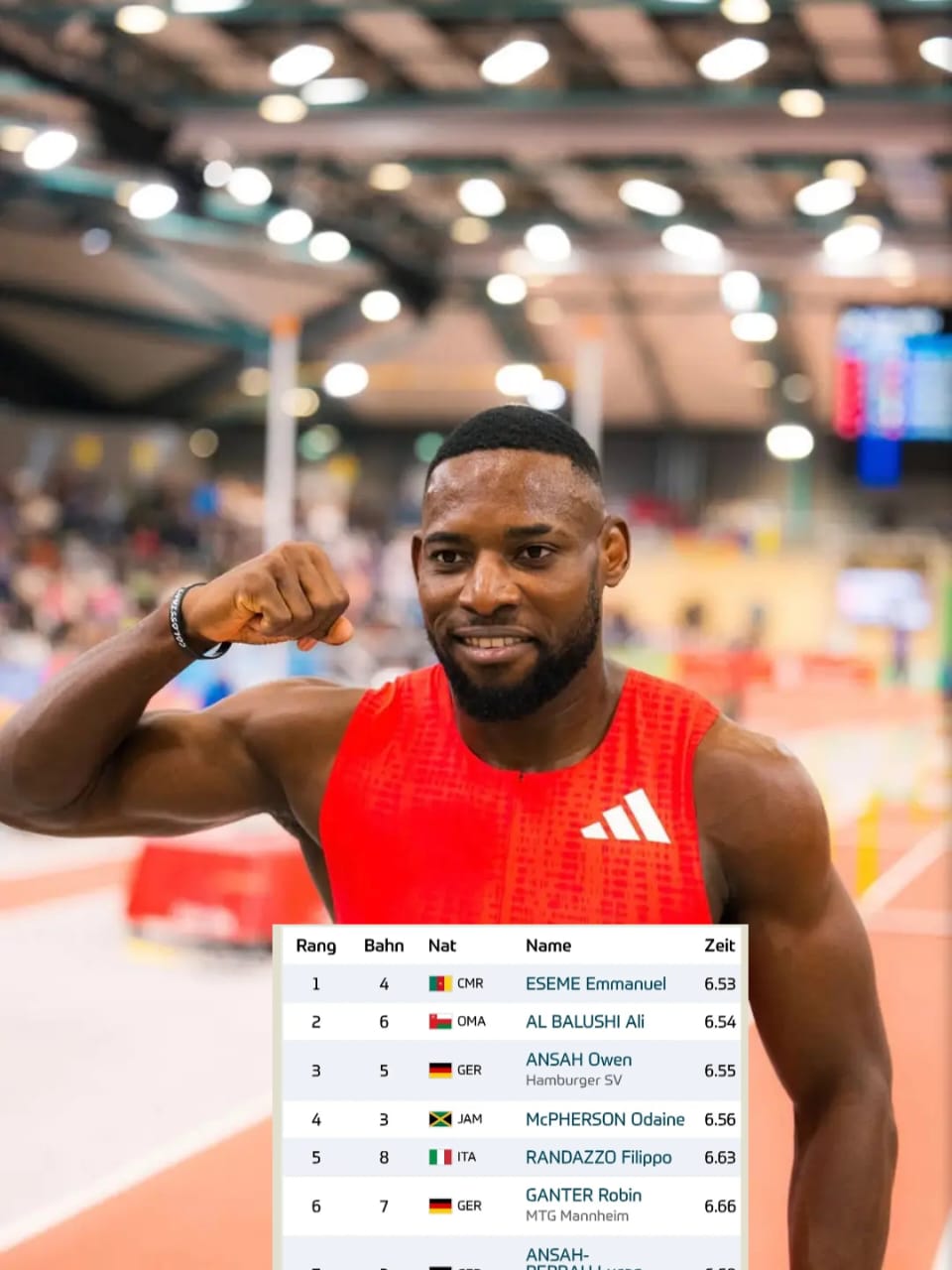 Athlétisme :Emmanuel Eseme s&rsquo;impose à Karlsruhe.