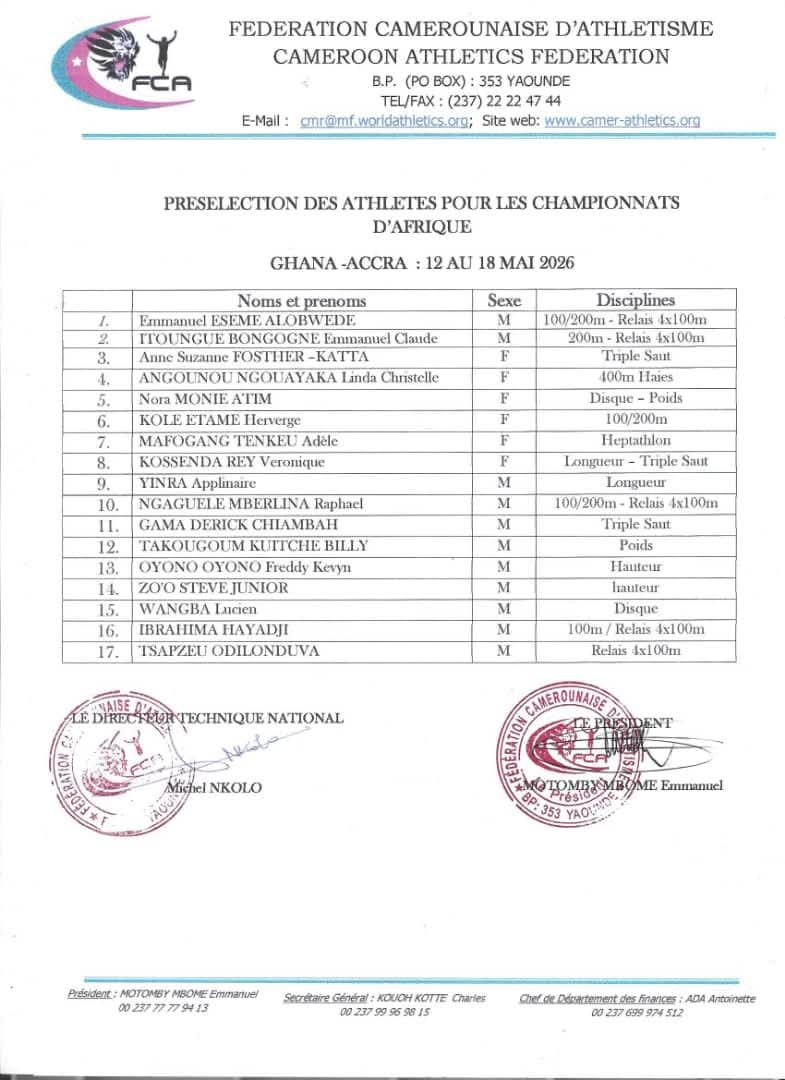 Fédération camerounaise d'athlétisme